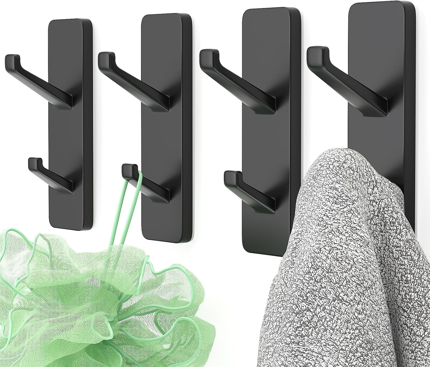 Wall Hooks Stick On for Hanging Coats - Strong Sticky Hooks for Hanging Heavy Duty (6KG), Self Adhesive Hooks Hanging Towel, Coats, Key, Towel Hooks for Bathroom, Door, Kitchen, Black, Metal, 4 Pack-7