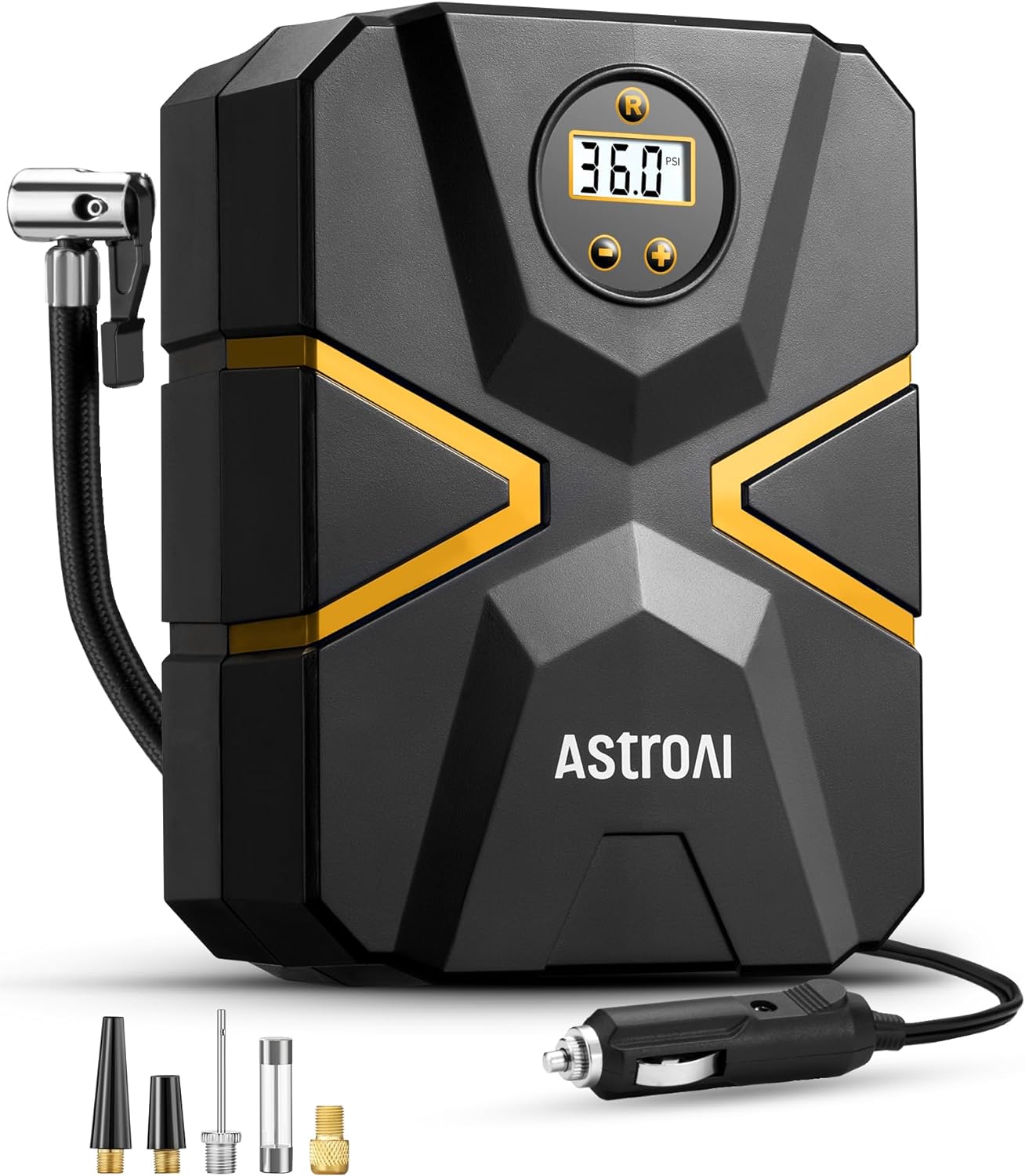 AstroAI Tyre Inflator Air Compressor 12V DC, Digital Car Tyre Pump 150 PSI, Preset Tyre Pressure & Auto Shutoff, Electric Air Pump for Car Tyres, Bicycles, Other Inflatables (Yellow)-0