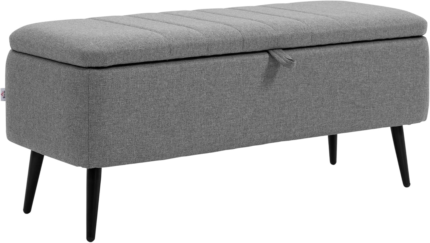 HOMCOM Storage Ottoman with Flip Top, Rectangular Upholstered Bench, Linen Fabric Footstool with Steel Legs for Living Room, Bedroom, Grey-0