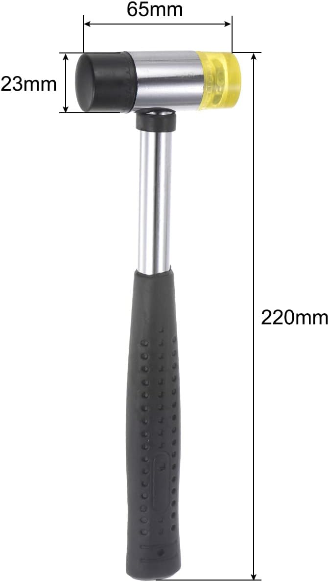 sourcing map Hammer Mallet Double-Faced Metal 23mm Non-Slip Grip Rubber Hammer Hand Tool for Home Installation Press Studs-1