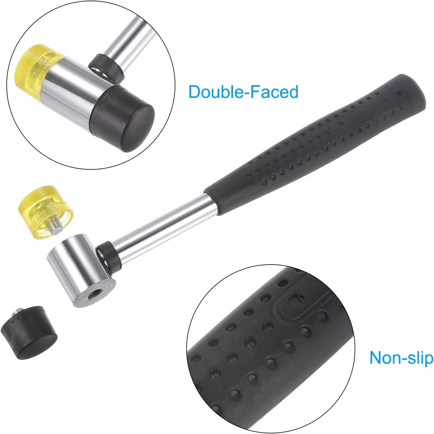 sourcing map Hammer Mallet Double-Faced Metal 23mm Non-Slip Grip Rubber Hammer Hand Tool for Home Installation Press Studs-3