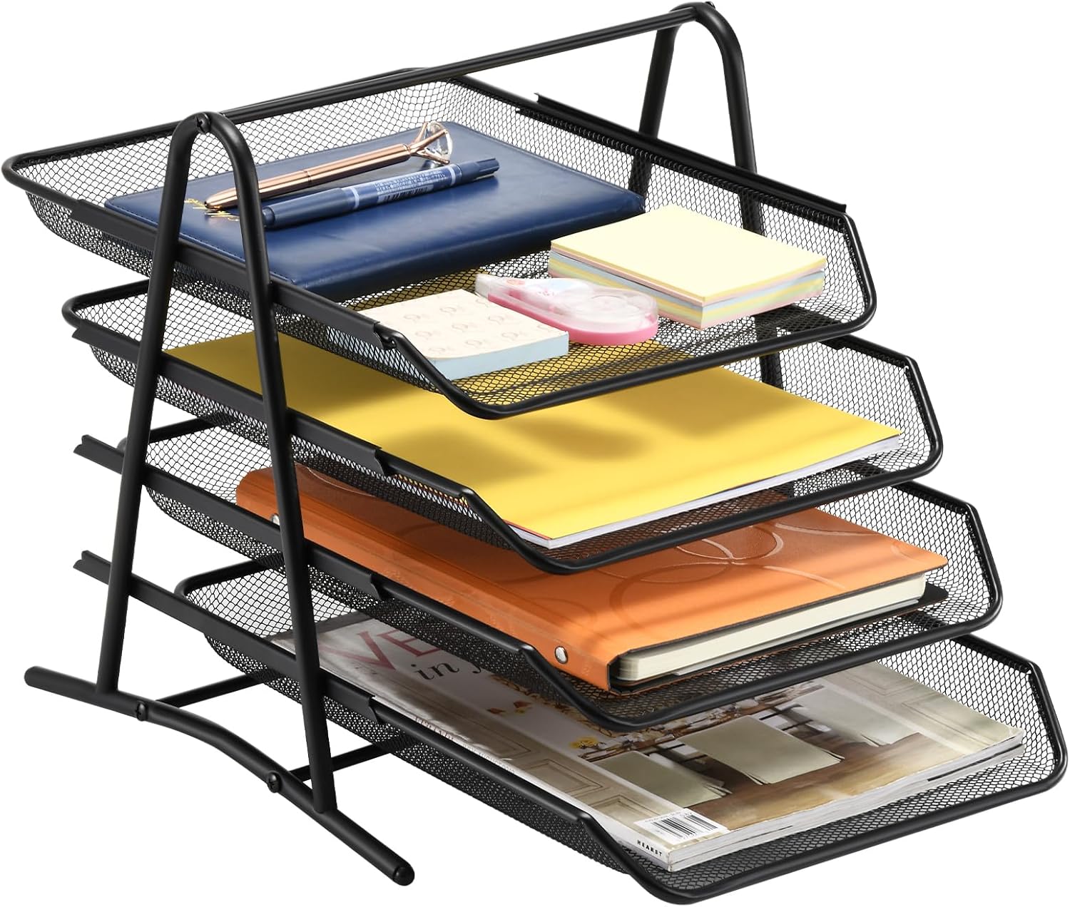 Marbrasse Desk Organiser,Letter Tray Organizer, Paper Tray Stackable, in Trays for Desk File Magazines Organizer,Desk File Organiser(4Tire Black)-1