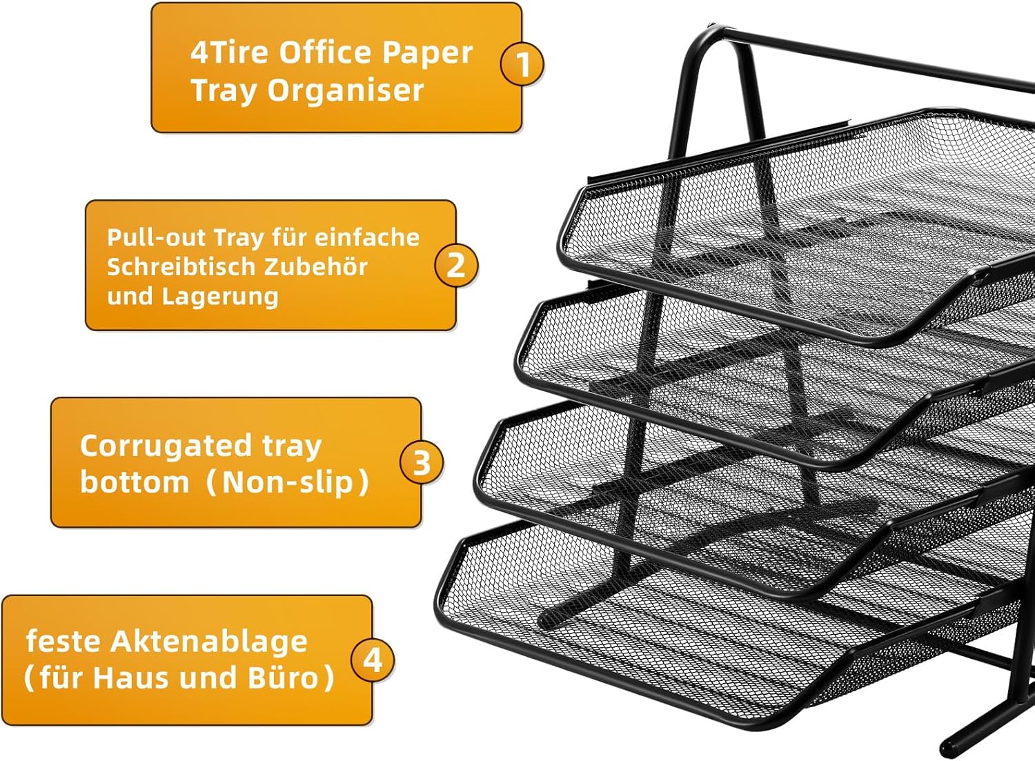 Marbrasse Desk Organiser,Letter Tray Organizer, Paper Tray Stackable, in Trays for Desk File Magazines Organizer,Desk File Organiser(4Tire Black)-3