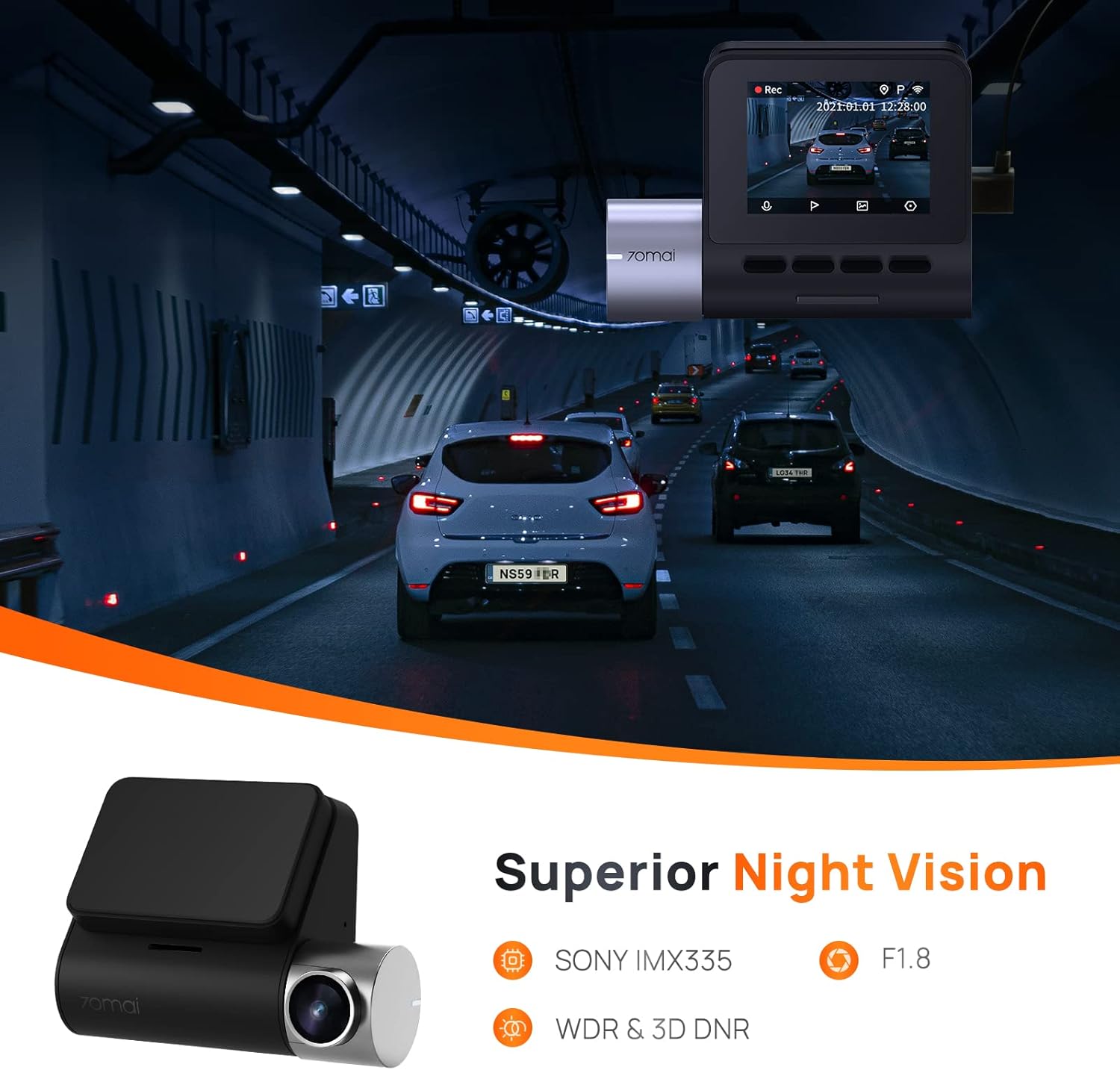 70mai True 2.7K 1944P Ultra Full HD Dash Cam Pro Plus+ A500S, Front and Rear, Built-in WiFi GPS Smart Dash Camera for Cars, ADAS, WDR, Night Vision-2