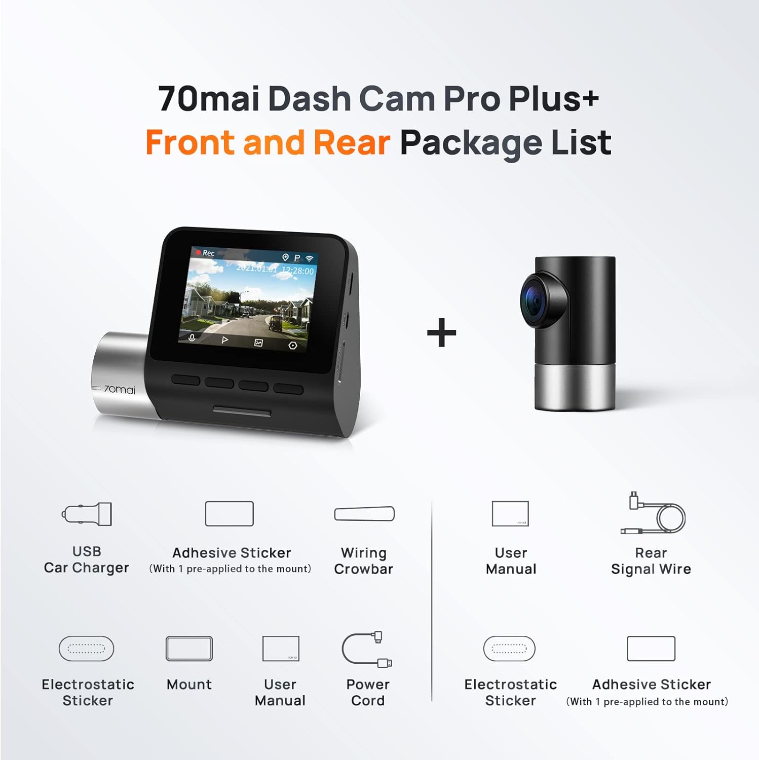 70mai True 2.7K 1944P Ultra Full HD Dash Cam Pro Plus+ A500S, Front and Rear, Built-in WiFi GPS Smart Dash Camera for Cars, ADAS, WDR, Night Vision-8