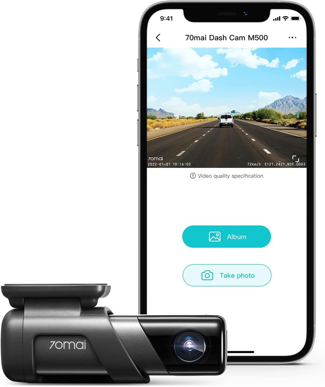 70mai True 2.7K 1944P Dash Cam M500, eMMC Built-in 32GB Storage, Powerful Night Vision with HDR, 170° FOV, 24H Parking Surveillance, Time-Lapse Recording, Built in GPS, ADAS, App Control-0