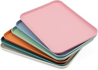 KEILEOHO 6 PCS 31 x 22cm Plastic Colourful Fast Food Serving Trays, 6 Color Rectangular Serving Lap Tray, 12 Inch Coloured Cafeteria Serving Tray for Food Serving Home Hotel Restaurant, 6 Colors