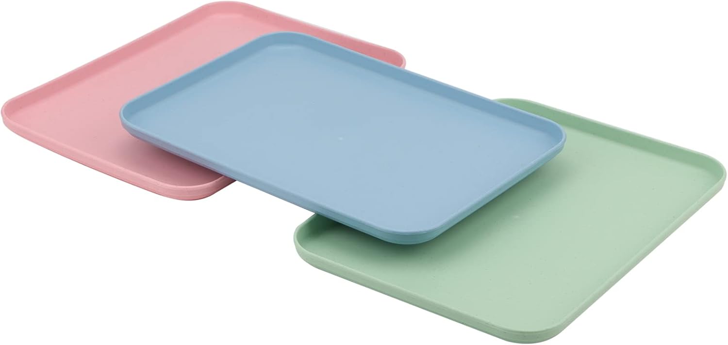 KEILEOHO 6 PCS 31 x 22cm Plastic Colourful Fast Food Serving Trays, 6 Color Rectangular Serving Lap Tray, 12 Inch Coloured Cafeteria Serving Tray for Food Serving Home Hotel Restaurant, 6 Colors-3