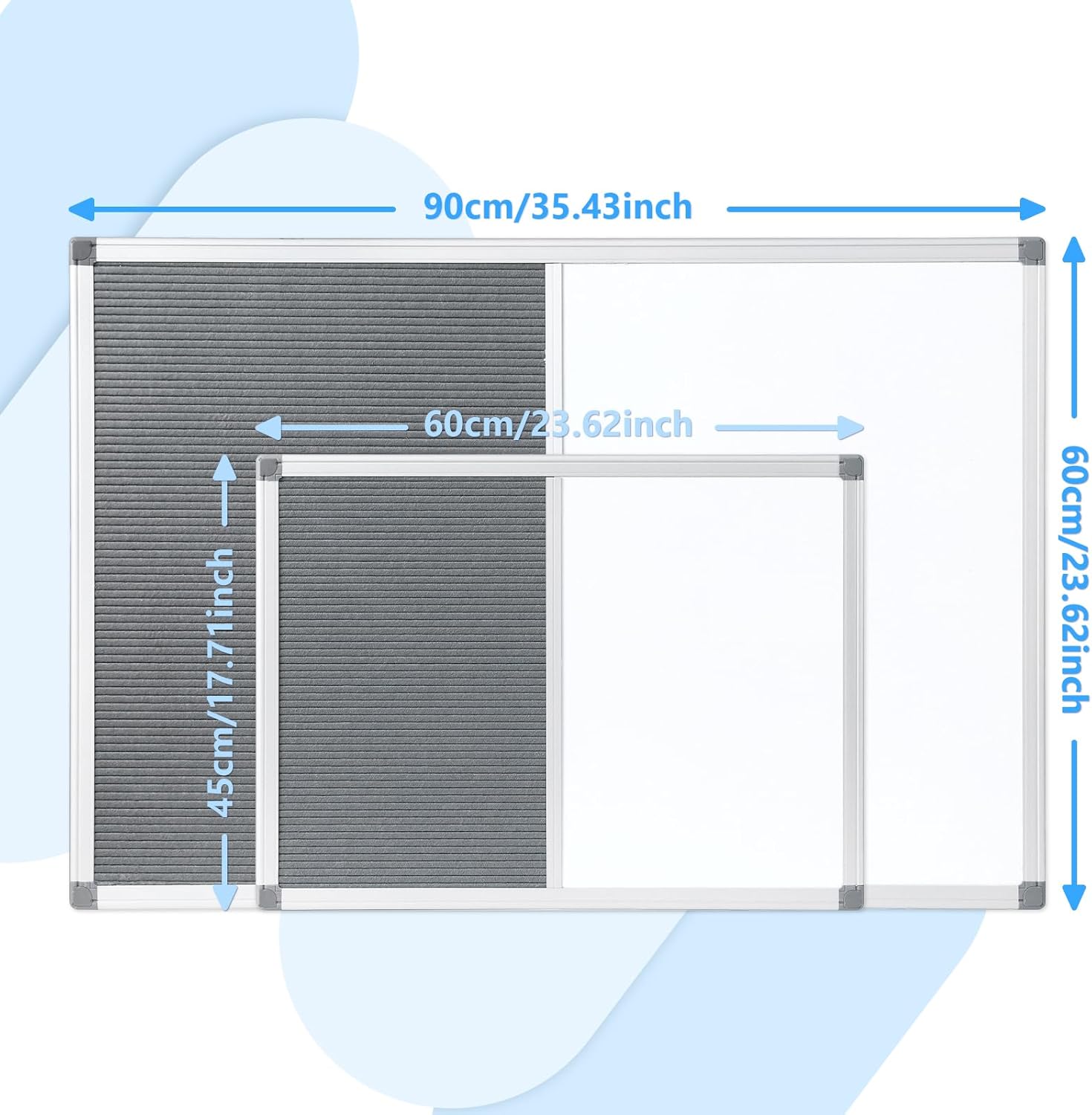 MAKELLO Combination Whiteboard Letter Pin Board for Home, School, Office, Aluminum Frame, Grey Felt, 90x60cm-1