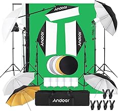 Andoer Softbox Lighting Kit for Photography Aesthetic 50 * 70cm *3 with Backdrop(G/B/W)*3 with Stand* 1set and Clamp*6,Umbrella*5, 40W Light Bulbs*5, 2M Light Stand*5, Backdrop Stand,Reflector*5