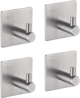 Ibergrif MK34251A Self Adhesive Hooks, 4 Pack Sticky on Hooks Heavy Duty, Towel Wall Door Hooks for Bathroom or Kitchen, Silver