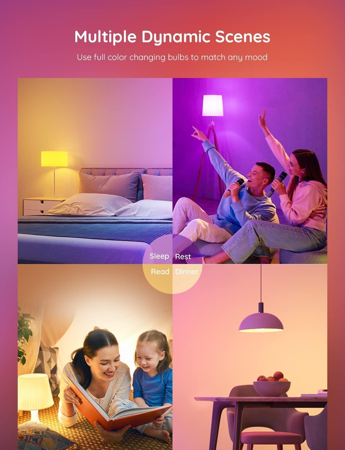 Govee RGBWW Smart Bulbs, WiFi LED Light Bulb B22, 54 Dynamic Scenes, 800LM, Music Sync, DIY 16 Million Color, Work with Alexa & Google Assistant, 2 Packs-8