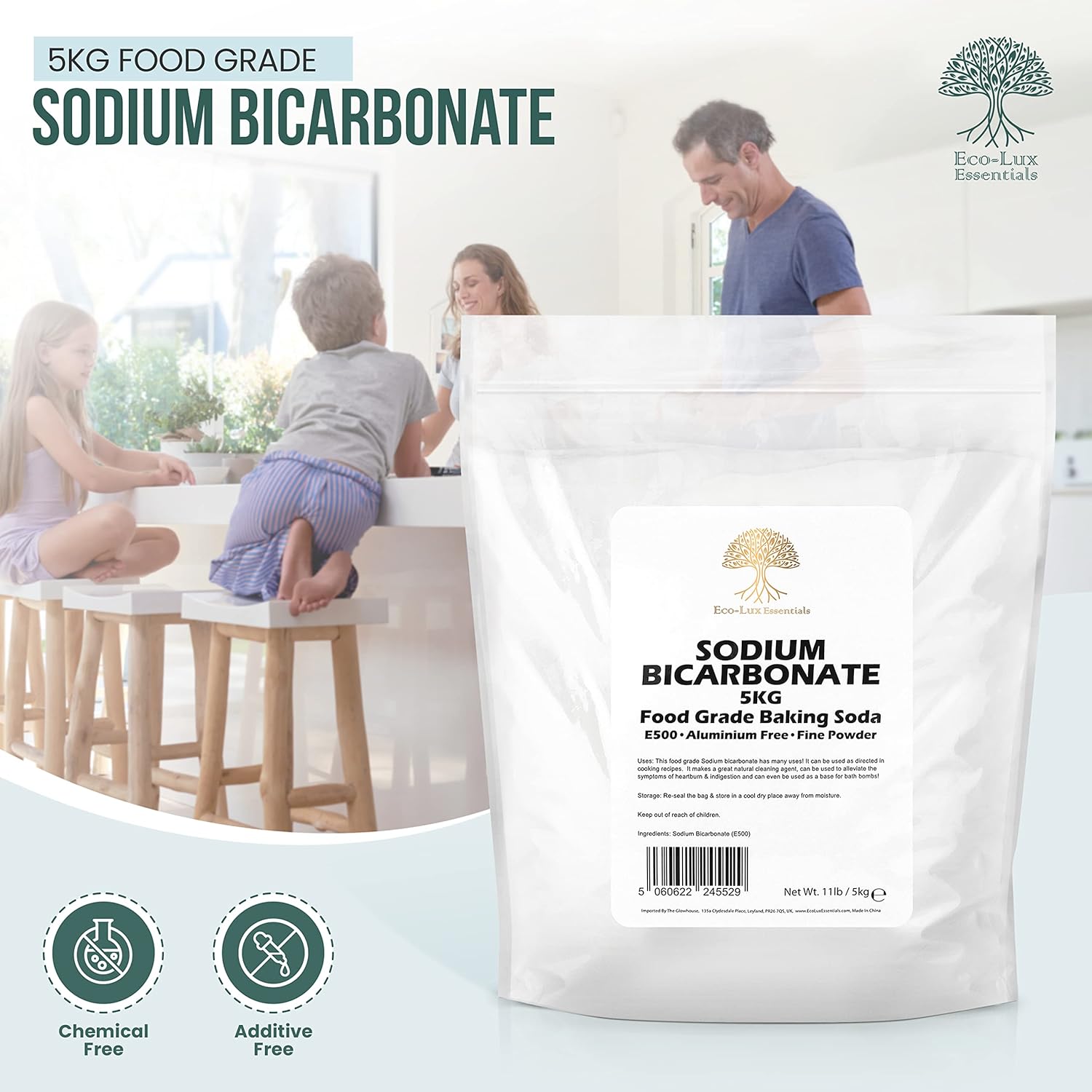 Baking Soda, Sodium Bicarbonate 5kg Pure Baking Soda for Cleaning, Baking, Bath Bombs, Odours and Teeth-1