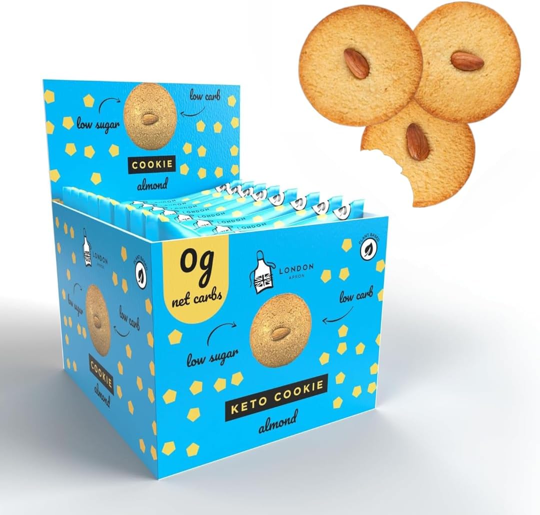 London Apron Almond Keto Cookies 12X35g - Low Carb Snacks With Zero Net Carbs, Gluten & Dairy Free High Fibre Biscuits, No Added Sugar Diabetic & Vegan Friendly Cookie Snack-0