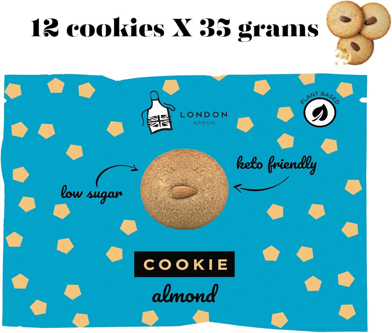 London Apron Almond Keto Cookies 12X35g - Low Carb Snacks With Zero Net Carbs, Gluten & Dairy Free High Fibre Biscuits, No Added Sugar Diabetic & Vegan Friendly Cookie Snack-5