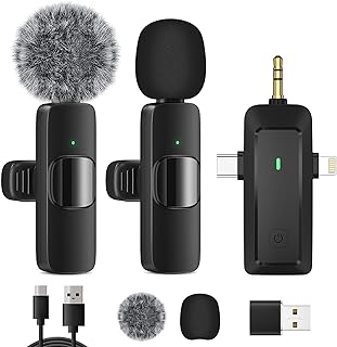 HMKCH Wireless Lavalier Microphone for iPhone - Android Phone/Camera/Computer/Laptop, Professional Dual Lapel Mic with USB-C/3.5mm/USB Plug for Video Recording, Vlog, YouTube, TikTok