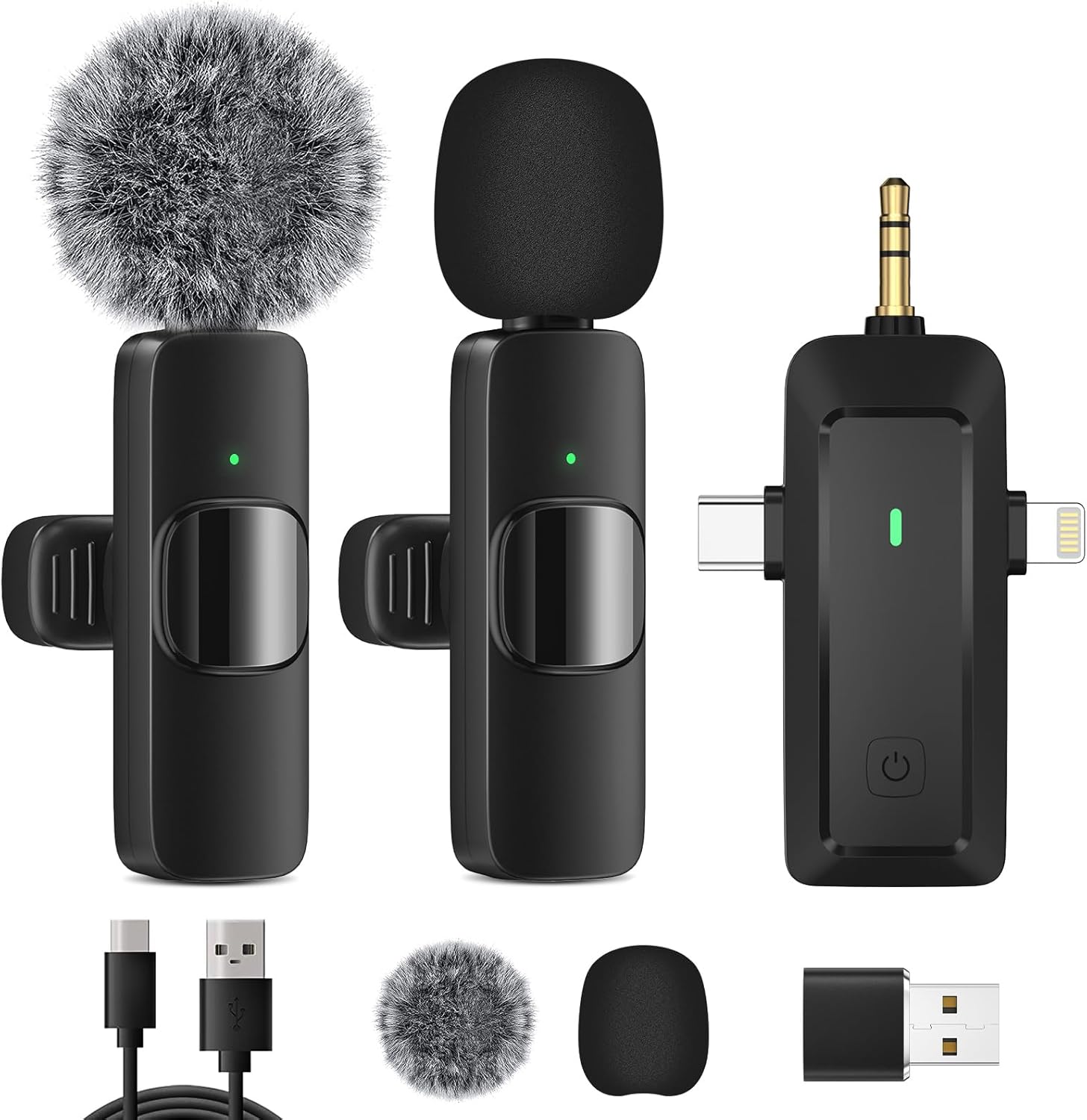 HMKCH Wireless Lavalier Microphone for iPhone - Android Phone/Camera/Computer/Laptop, Professional Dual Lapel Mic with USB-C/3.5mm/USB Plug for Video Recording, Vlog, YouTube, TikTok-0