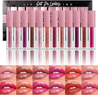 LANGMANNI 12Pcs Lip gloss Collection Makeup Set,Shiny Smooth Soft Liquid Lip Glosses Lip Stain With Rich Varied Colors For Girls And Women Makeup(Color-A)