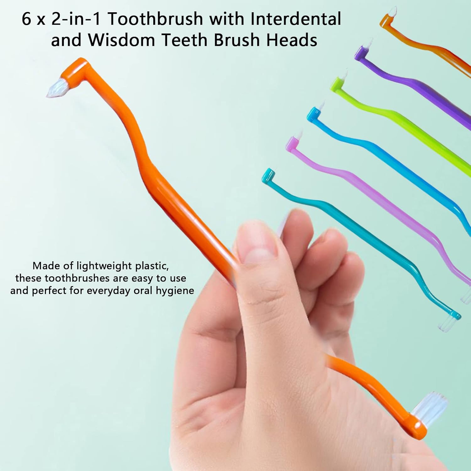 6 Pieces 2-in-1 Toothbrush with Interdental and Wisdom Teeth Brush Heads for Comprehensive Oral Care, Soft Single Interdental Brushes Between Teeth Wisdom Toothbrush for Braces-2