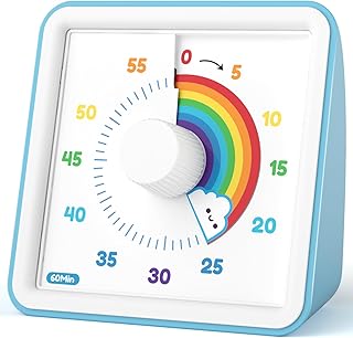 LIORQUE 60 Minute Visual Timer for Kids, Visual Countdown Timer Clock Kids Timer for Classroom Teaching Cooking, Pomodoro Timer with 'Rainbow' Pattern Design