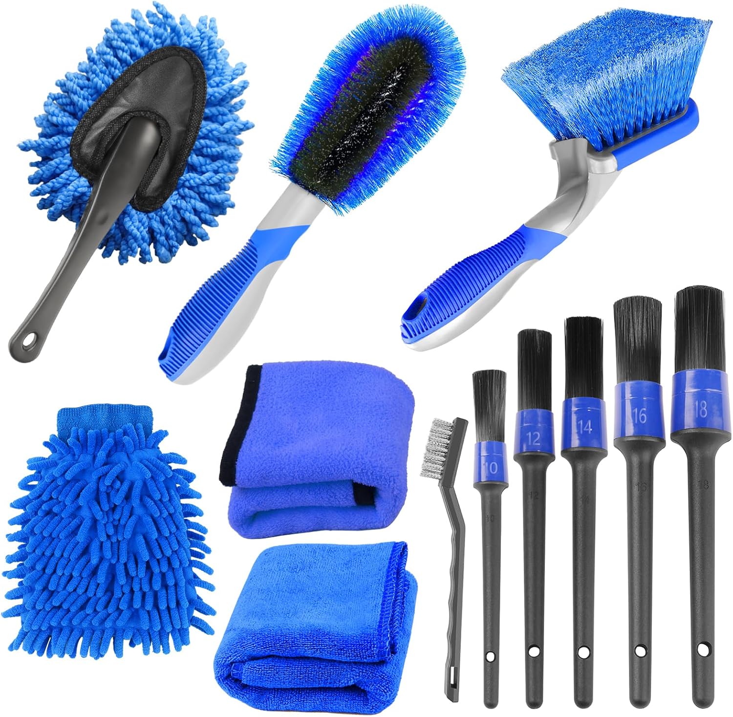 Didilor Car Cleaning Kit 12PCS Car Detailing Kit Wheel Cleaning Brush Tyre Brush Wire Brush Exterior and Interior car washing set for Car Motorcycle Bike Cleaning Wheels, Engine, Emblems, Air Vents-0