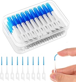 RAYITO 220 Pieces Interdental Brushes, Silicone Dental Brushes Blue Tooth Floss Picks for Braces Oral Cleaning