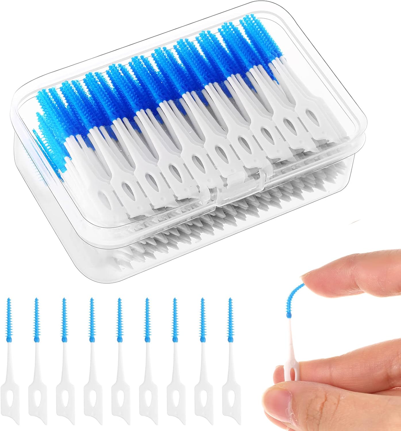 RAYITO 220 Pieces Interdental Brushes, Silicone Dental Brushes Blue Tooth Floss Picks for Braces Oral Cleaning-0