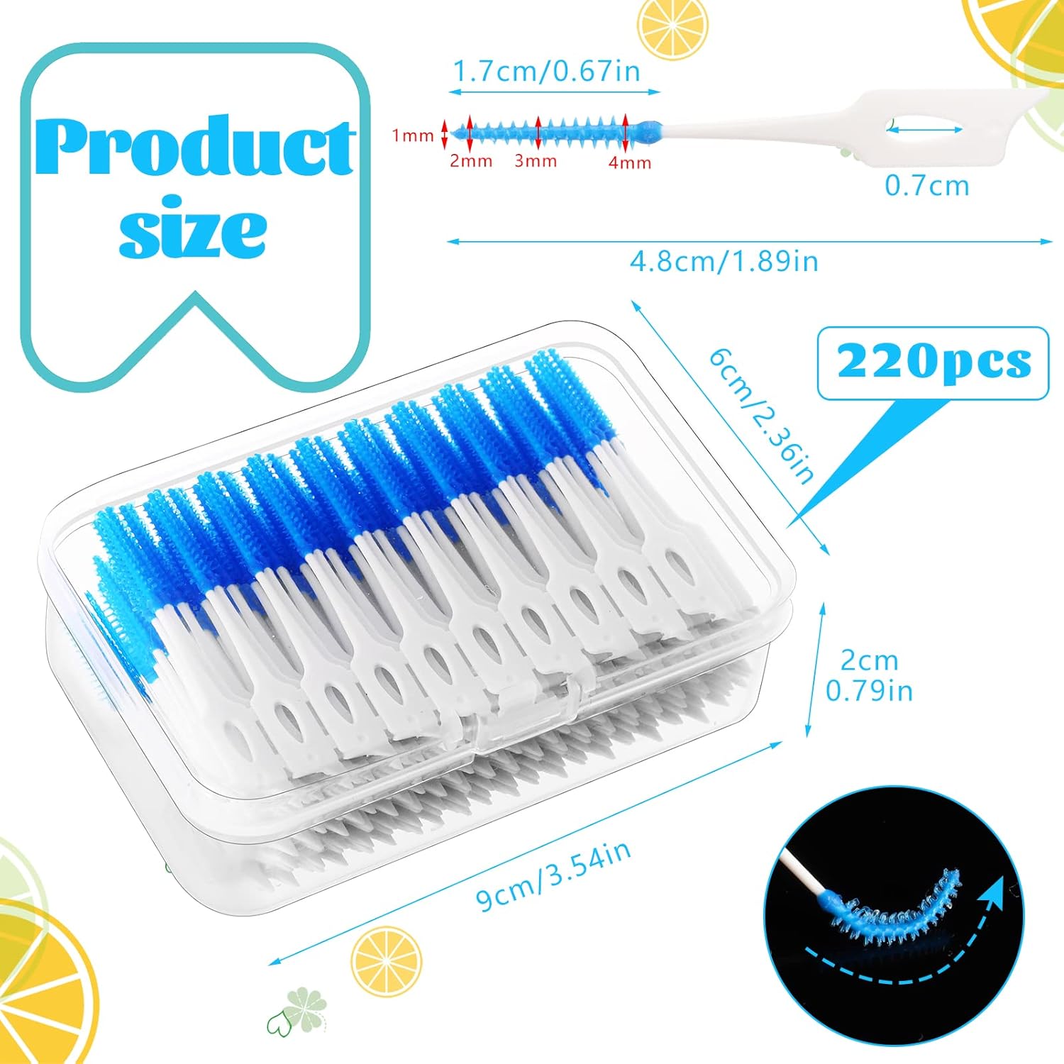 RAYITO 220 Pieces Interdental Brushes, Silicone Dental Brushes Blue Tooth Floss Picks for Braces Oral Cleaning-1