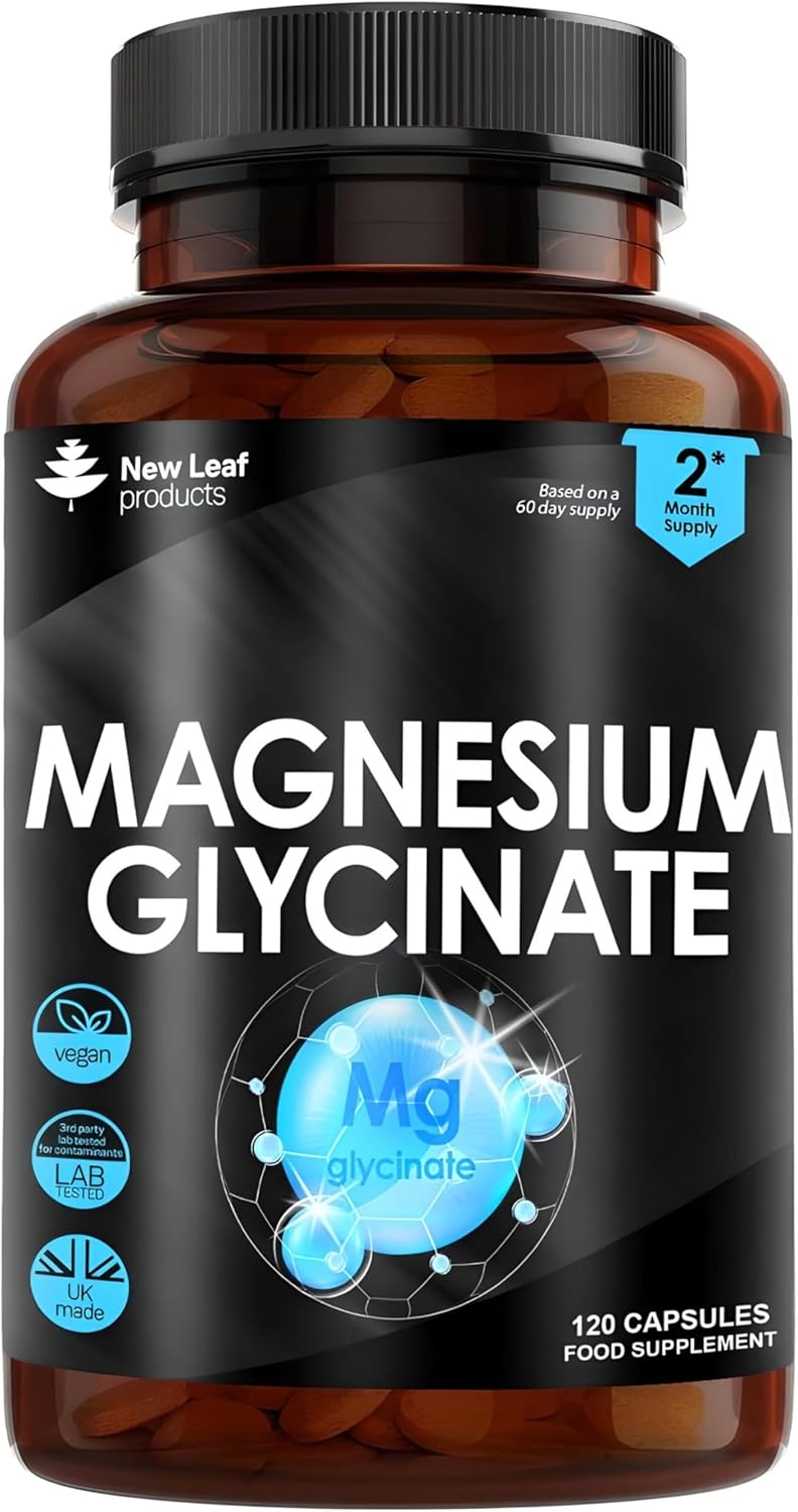 Magnesium Glycinate Supplements - 1040mg of Magnesium - 120 High Strength Capsules Providing 208mg Elemental Magnesium Per Serving - Pure Active Ingredient - UK Manufactured by New Leaf Products-0