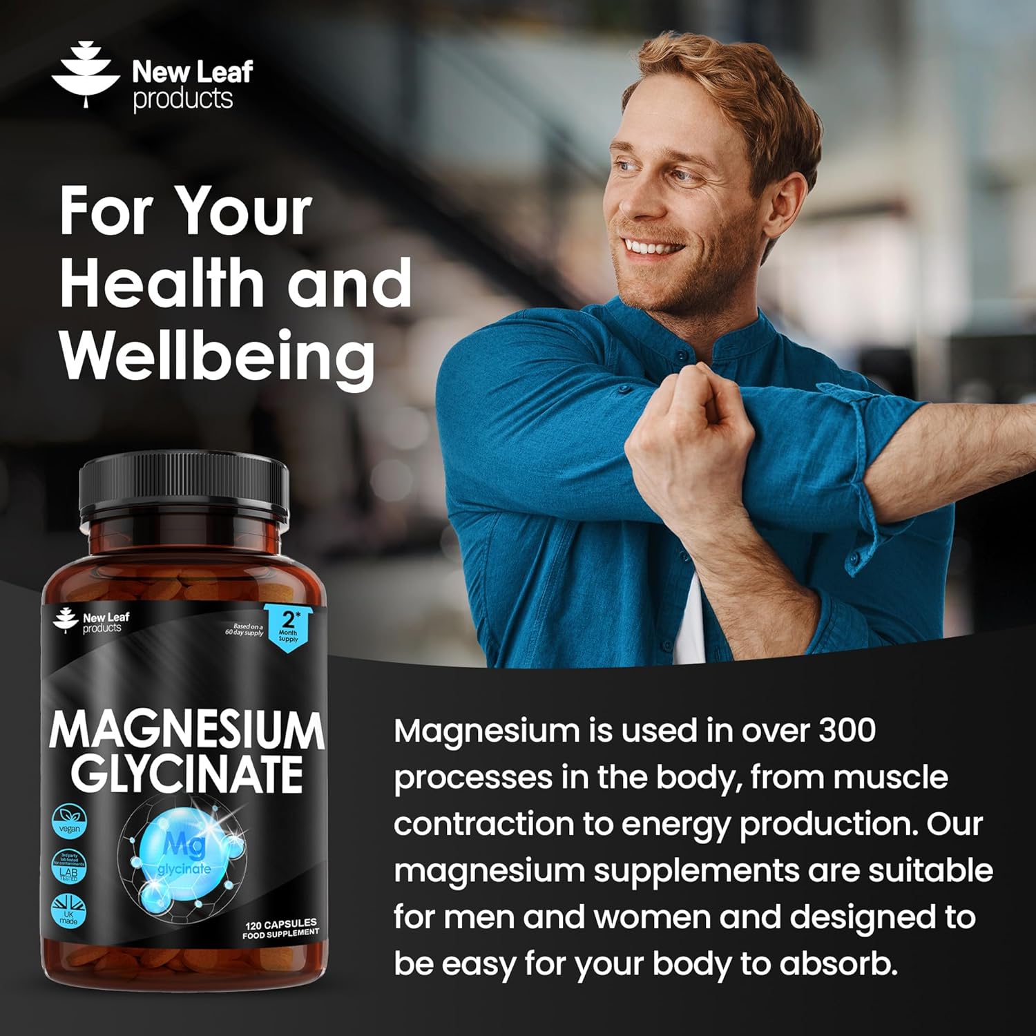 Magnesium Glycinate Supplements - 1040mg of Magnesium - 120 High Strength Capsules Providing 208mg Elemental Magnesium Per Serving - Pure Active Ingredient - UK Manufactured by New Leaf Products-2