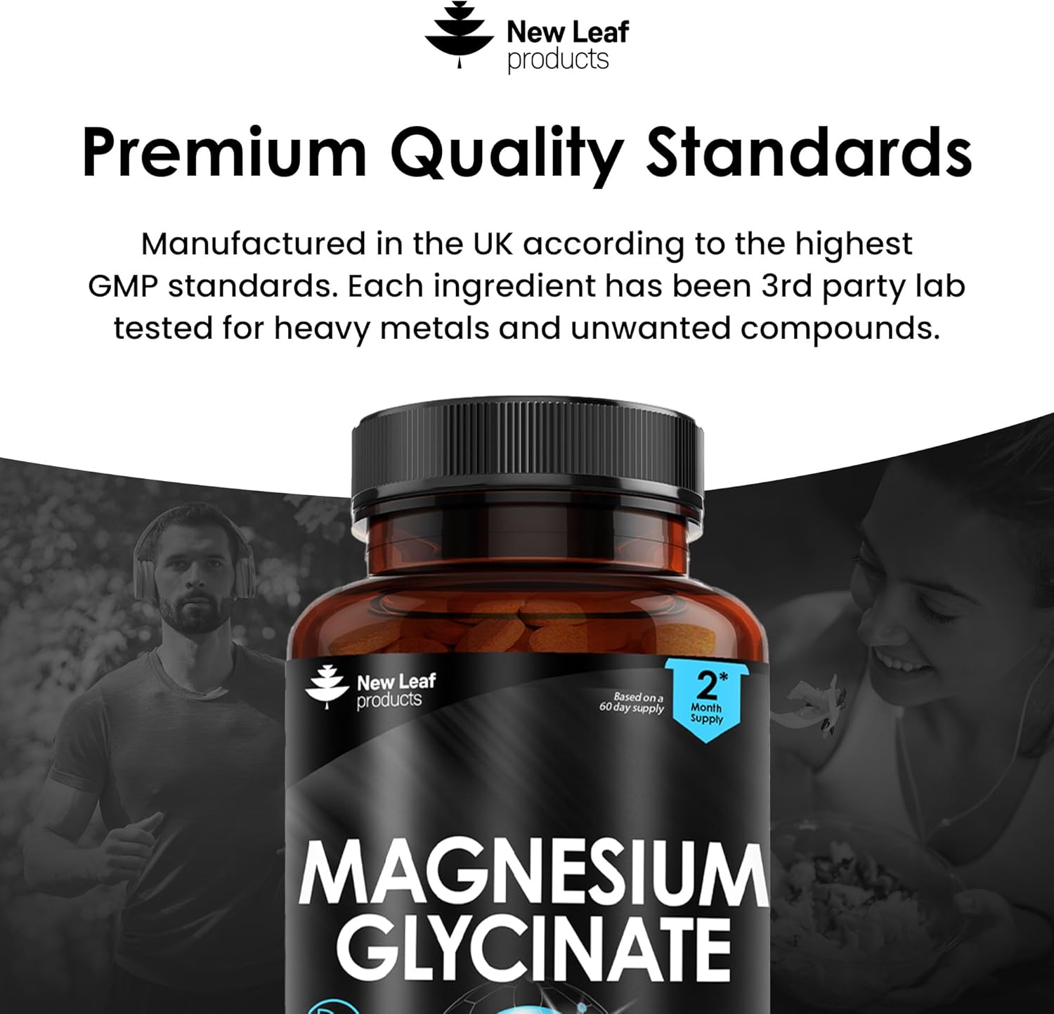 Magnesium Glycinate Supplements - 1040mg of Magnesium - 120 High Strength Capsules Providing 208mg Elemental Magnesium Per Serving - Pure Active Ingredient - UK Manufactured by New Leaf Products-4