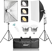 EMART Dimmable LED Softbox Lighting Kit, Continuous Lighting Soft Box Lights Set,Home Studio Product Photo Photography Light Kit for YouTube Video Recording, Photoshoot,Podcast, Live Streaming, Black