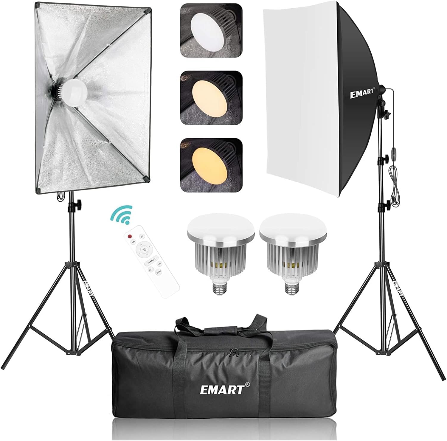 EMART Dimmable LED Softbox Lighting Kit, Continuous Lighting Soft Box Lights Set,Home Studio Product Photo Photography Light Kit for YouTube Video Recording, Photoshoot,Podcast, Live Streaming, Black-0