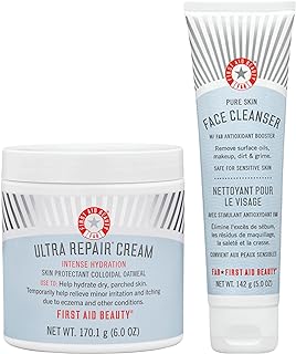 First Aid Beauty Bundle: Ultra Repair Cream Intense Hydration Moisturiser – 170 g – and Pure Skin Face Cleanser – 142 g