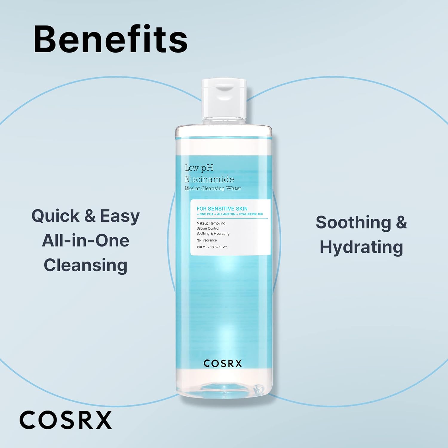 COSRX Low pH Niacinamide Micellar Cleansing Water 13.52fl.oz/400ml, Daily Mild Facial Cleansing Wash for Sensitive Skin, Sebum Control, Paraben Free, Korean Skincare-3