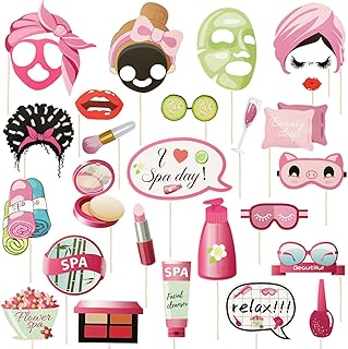 Konsait 26 PCS Spa Party Photo Booth Props, Kids Spa Party Supplies for Girls Women, Spa Party Decorations, Spa Birthday Party Supplies for Girls, Makeup Party Decorations, Slumber Party Supplies