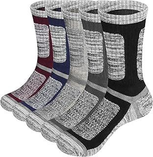 YUEDGE Mens Hiking Walking Socks Cushioned Crew Casual Sports Socks Padded Work Socks for Men 9-11/10-13, 3/5 Pairs/Pack