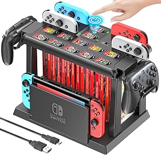 Switch Games Organizer Station with Controller Charger, Charging Dock for Nintendo Switch & OLED Joycons, Tokluck Switch Storage and Organizer for Games, TV Dock, Accessories Kit Storage