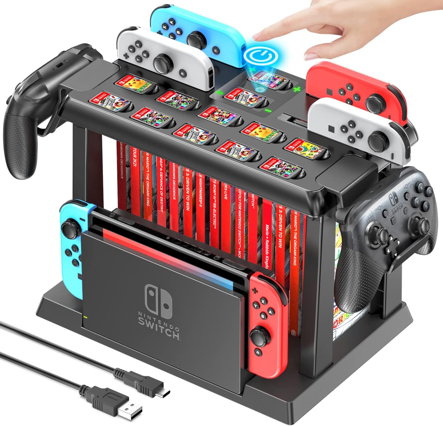 Switch Games Organizer Station with Controller Charger, Charging Dock for Nintendo Switch & OLED Joycons, Tokluck Switch Storage and Organizer for Games, TV Dock, Accessories Kit Storage-0