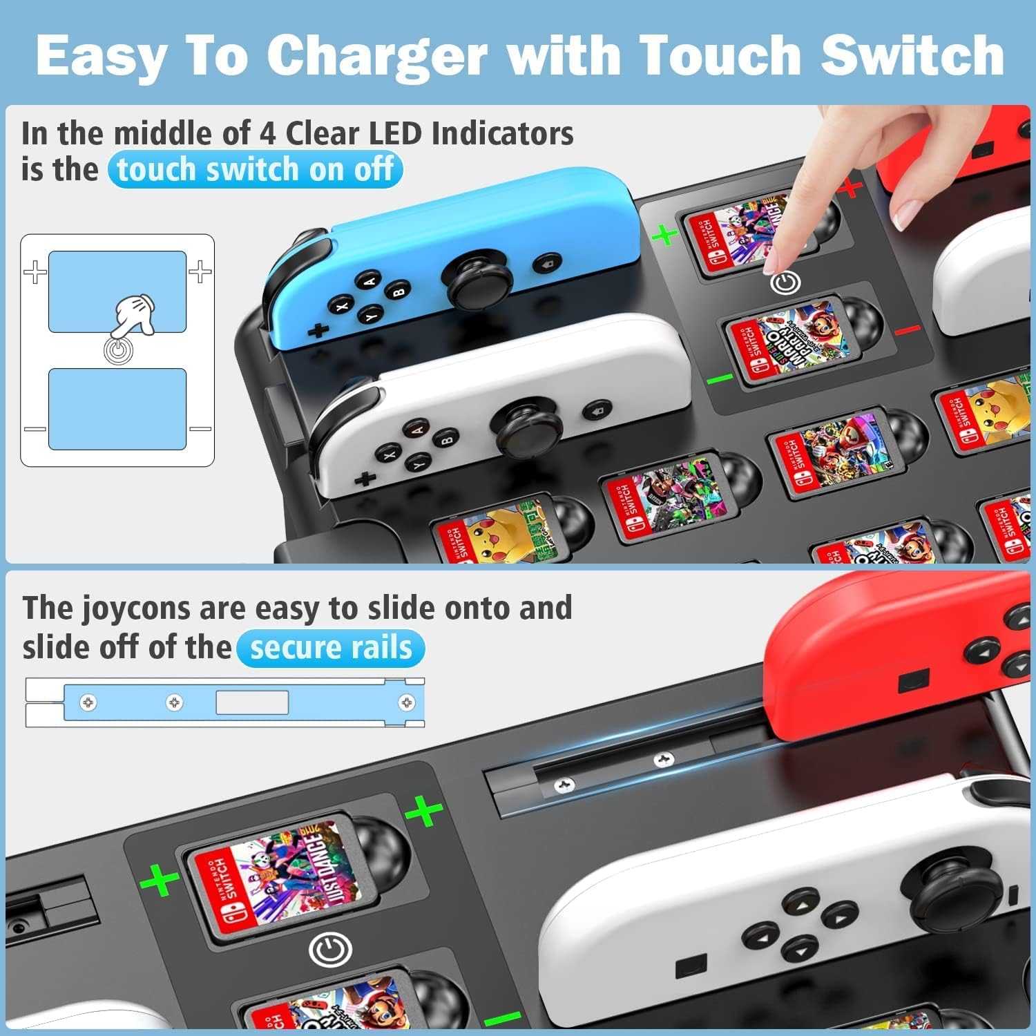 Switch Games Organizer Station with Controller Charger, Charging Dock for Nintendo Switch & OLED Joycons, Tokluck Switch Storage and Organizer for Games, TV Dock, Accessories Kit Storage-1