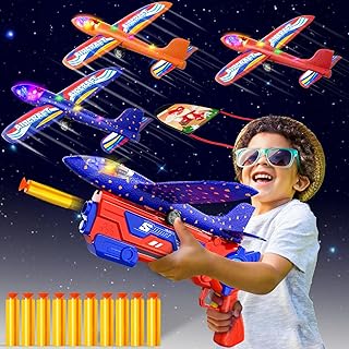 Doloowee 4 IN 1 Airplane Launcher Toys, LED Foam Glider Airplane Catapult, 2 Flight Modes, Outdoor Sports Flying Toys 3-12 Years Old Boys Girls Birthday Gifts