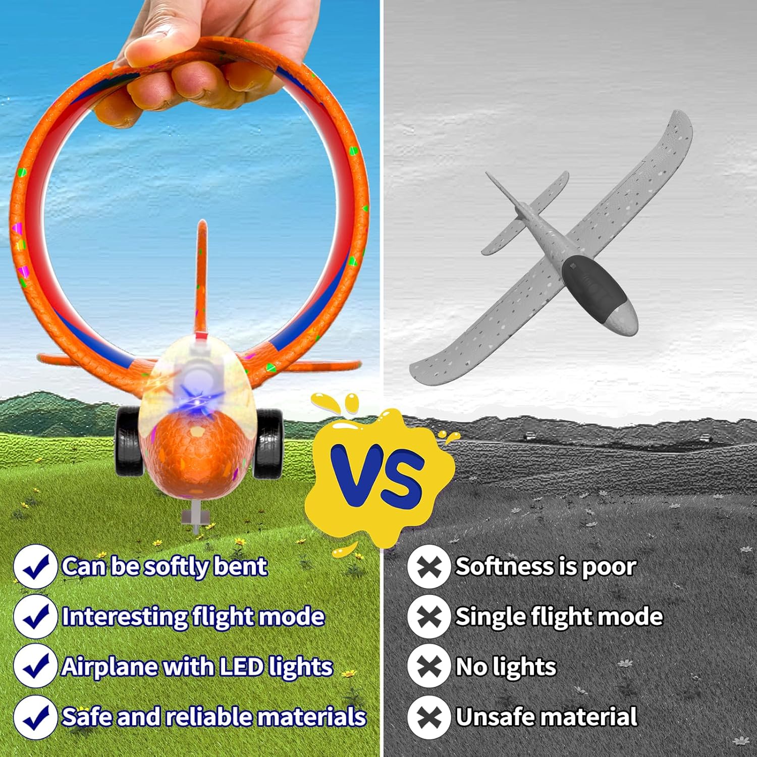 Doloowee 4 IN 1 Airplane Launcher Toys, LED Foam Glider Airplane Catapult, 2 Flight Modes, Outdoor Sports Flying Toys 3-12 Years Old Boys Girls Birthday Gifts-1