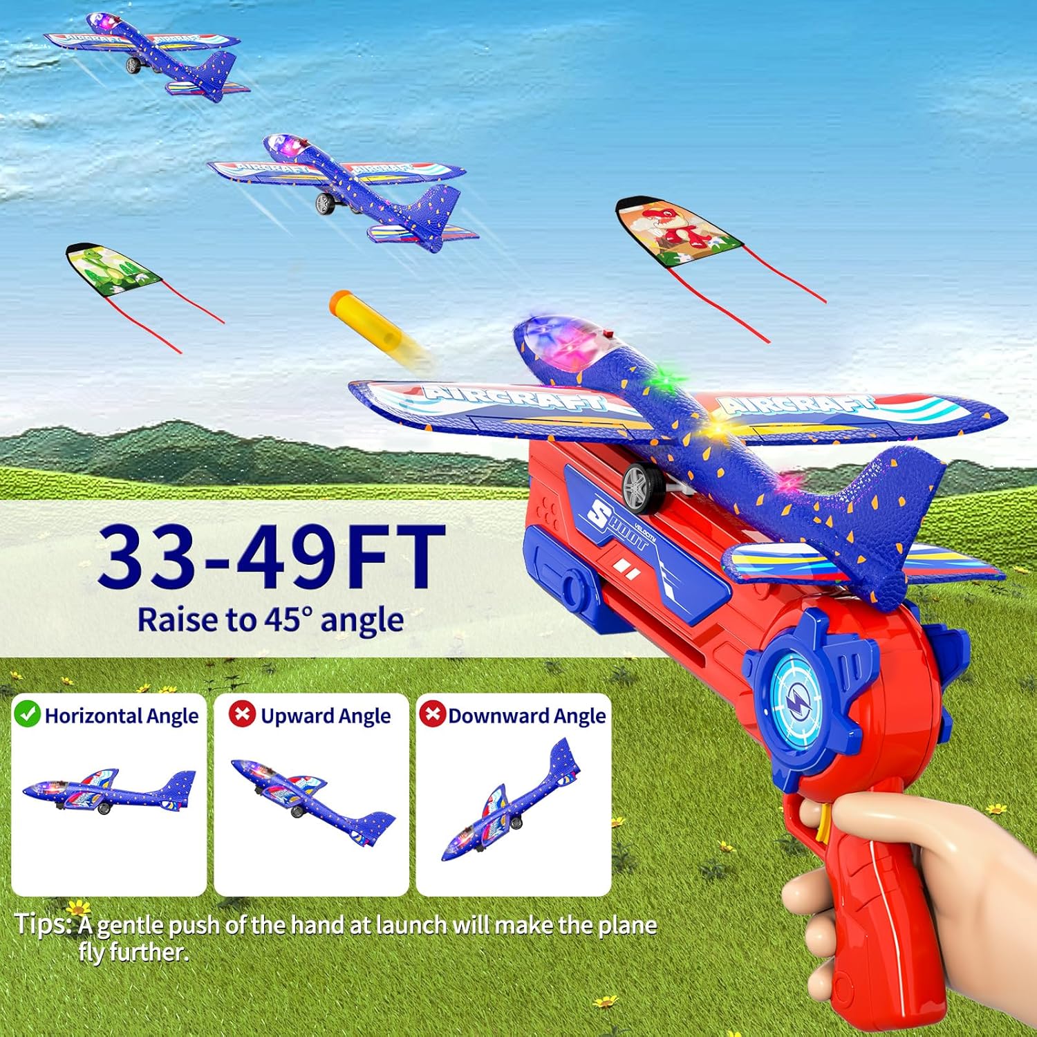 Doloowee 4 IN 1 Airplane Launcher Toys, LED Foam Glider Airplane Catapult, 2 Flight Modes, Outdoor Sports Flying Toys 3-12 Years Old Boys Girls Birthday Gifts-4