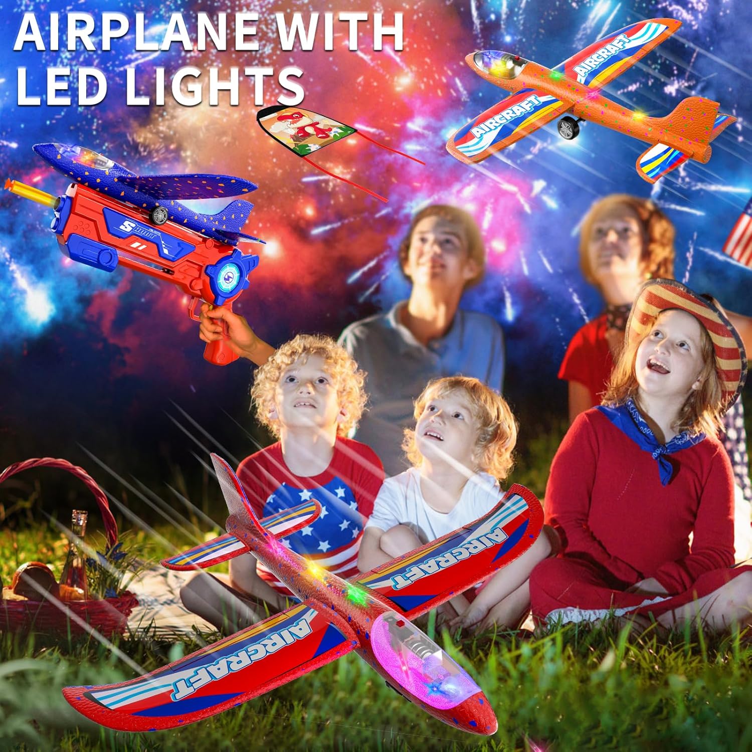 Doloowee 4 IN 1 Airplane Launcher Toys, LED Foam Glider Airplane Catapult, 2 Flight Modes, Outdoor Sports Flying Toys 3-12 Years Old Boys Girls Birthday Gifts-5