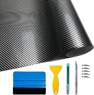 Arespark 6D Carbon Fiber Vinyl Self Adhesive Film, Waterproof Wrap Roll Without Bubble, Adapted to The Appearance and The Interior of Motorcycles, Computers, Cars (6D Black with Tool, 30cm x 150cm)