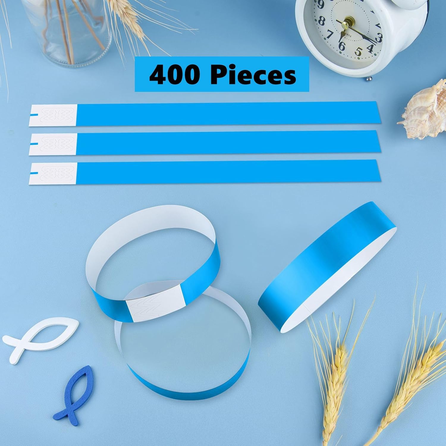 ASTARON Event Wristbands 400 Pcs Neon Paper Wristbands for Events Blue Party Wristbands Bulk Arm Bands Waterproof Paper Bracelets Wristbands for Clubs Lightweight Concert Wristbands-2