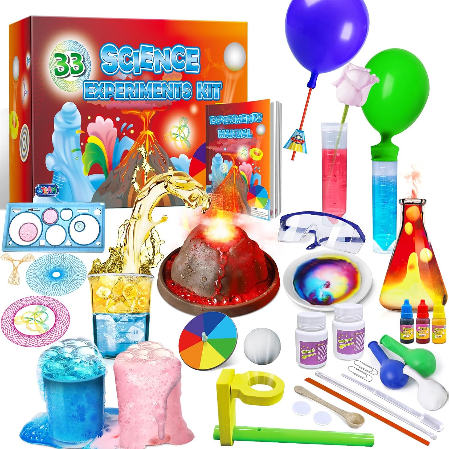 UNGLINGA 33 Experiments Science Kit for Kids, Science Project STEM Learning Educational Toys Gifts for Boys Girls, Chemistry Set, Volcano Erupting-0