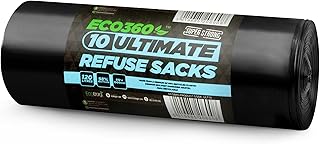 EcoBag 10 Pack Heavy Duty Bin Bags - 120L - 60 Microns - Recyclable, Leak Resistant, Eco-Friendly Rubbish Bag - Sustainable Refuse Sack for Home, Office & Kitchen (812 x 1000mm)