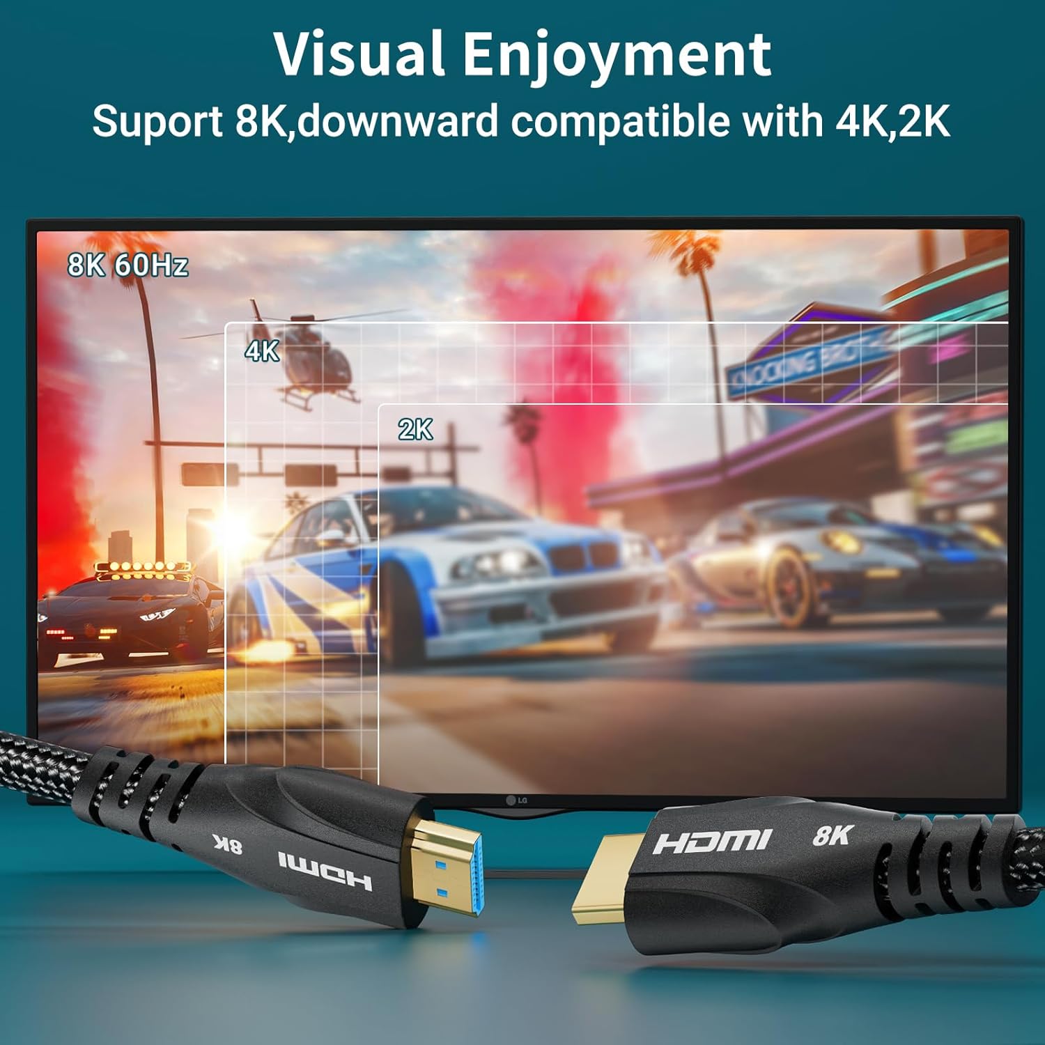 Cratree HDMI 2.1 Cable 6M,8K Ultra High Speed HDMI Cable 4K 120hz 8K 60hz 48Gbps,HDCP 2.3 Dolby Atmos Vision eARC Compatible with HDTV PS5 Xbox Blu-ray Monitor Laptop-5