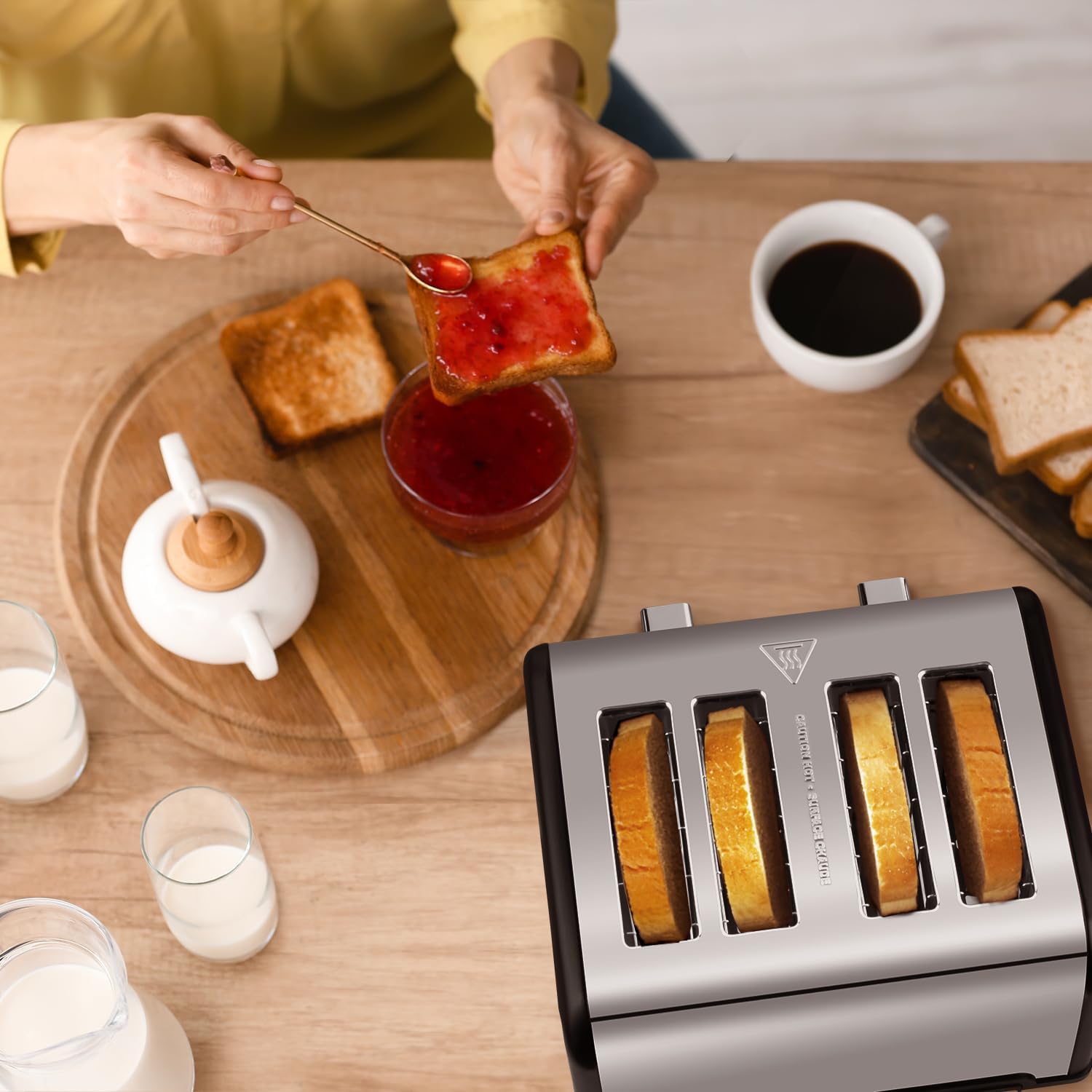 Toaster 4 Slices, Cusimax Stainless Steel Toaster with Ultra-Clear LED Display & 4 Extra-Wide Slots, Defrost/Reheat/Cancel Function, 6 Browning Settings, Removable Crumb Tray, Black-6